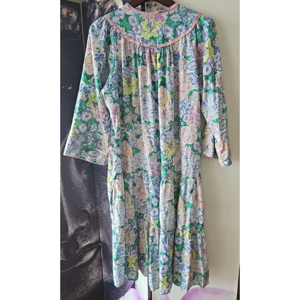 Vintage 80s Models Coat Nightgown Floral Patio‎ House Dress MuuMuu Snap Front 14